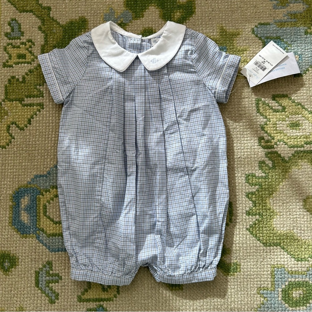 Ralph Lauren Blue and White Checkered Baby Romper